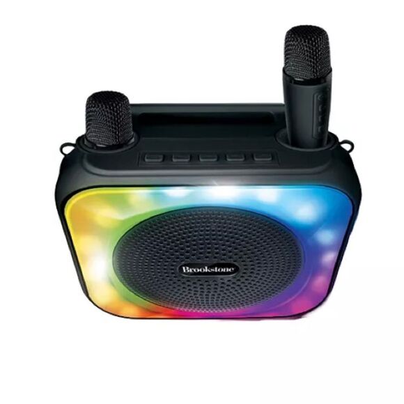 Brookstone Karaoke Dynamite Duo Wireless Led Speaker With 2 Wireless Microphones - Picture 2 of 13